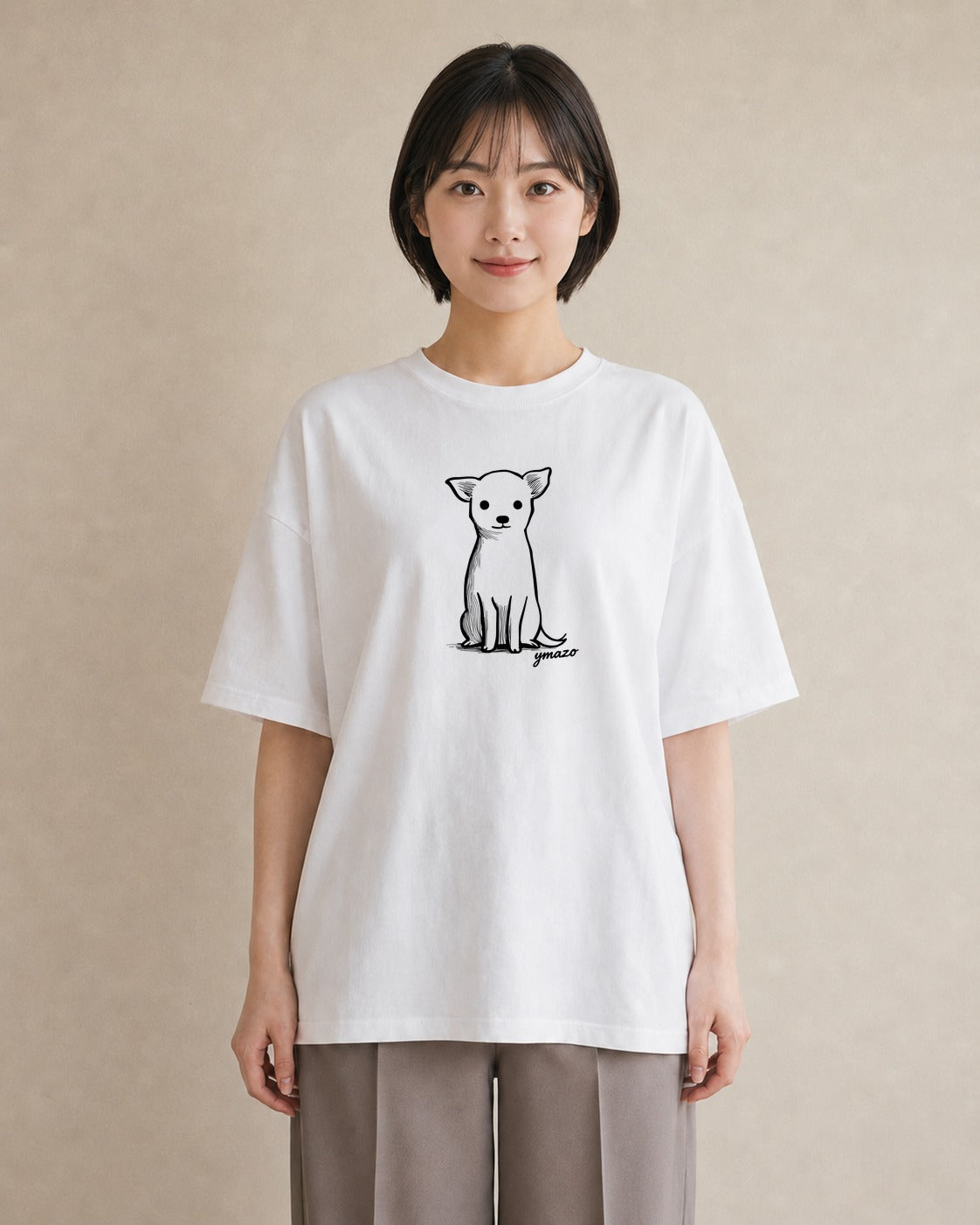 半袖Tシャツ レディース 犬 いぬ わんこ イラスト 買い物 夏コーデ 白T YMAZO