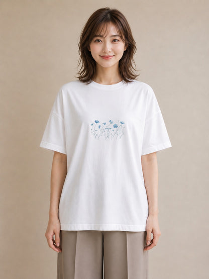 グラフィックTシャツ レディース ポスト 野の花 レトロ ナチュラル アンティーク イラスト ガーリー おしゃれギフト 社会人 白T YMAZO