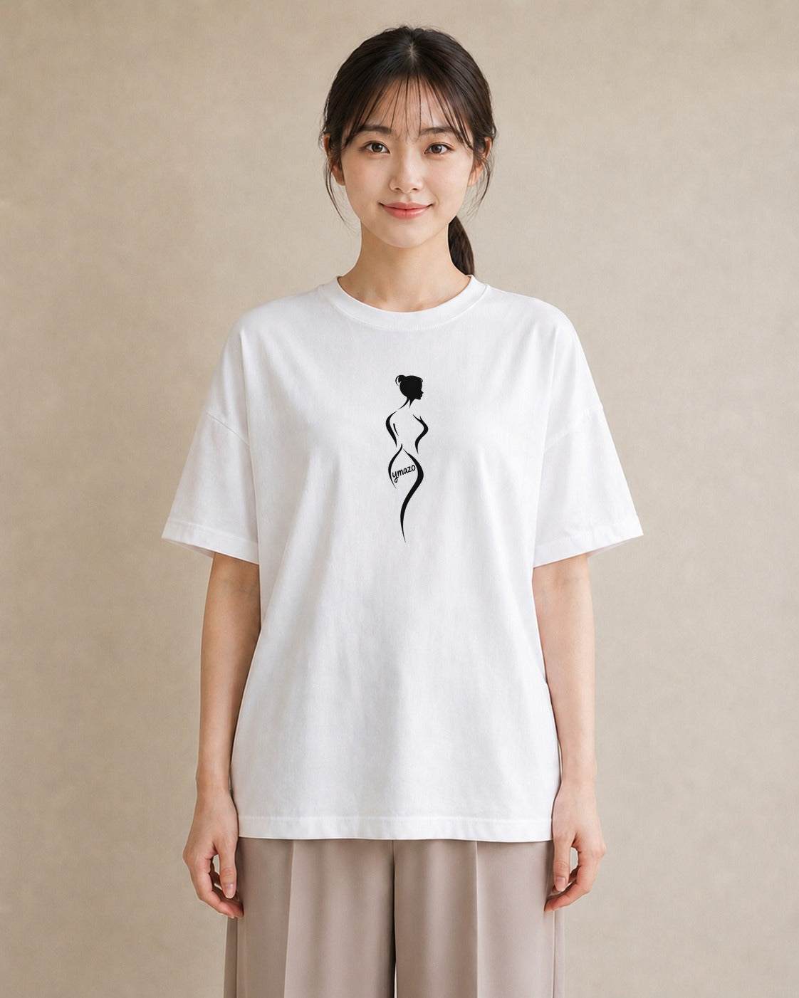 プリントTシャツ レディース 女の子 ガール 後ろ姿 イラスト ユニーク カフェ巡り 女子会 白T YMAZO