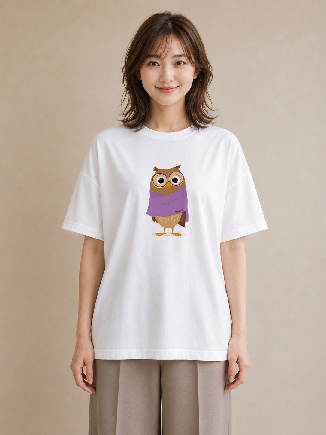 Tシャツ レディース フクロウ 動物 アニマル イラスト シンプル 親子 20代 白T YMAZO