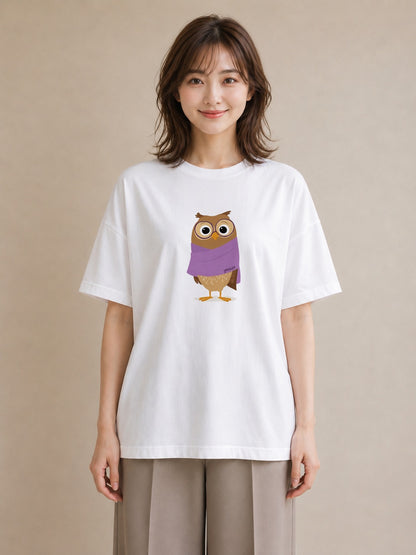 Tシャツ レディース フクロウ 動物 アニマル イラスト シンプル 親子 20代 白T YMAZO