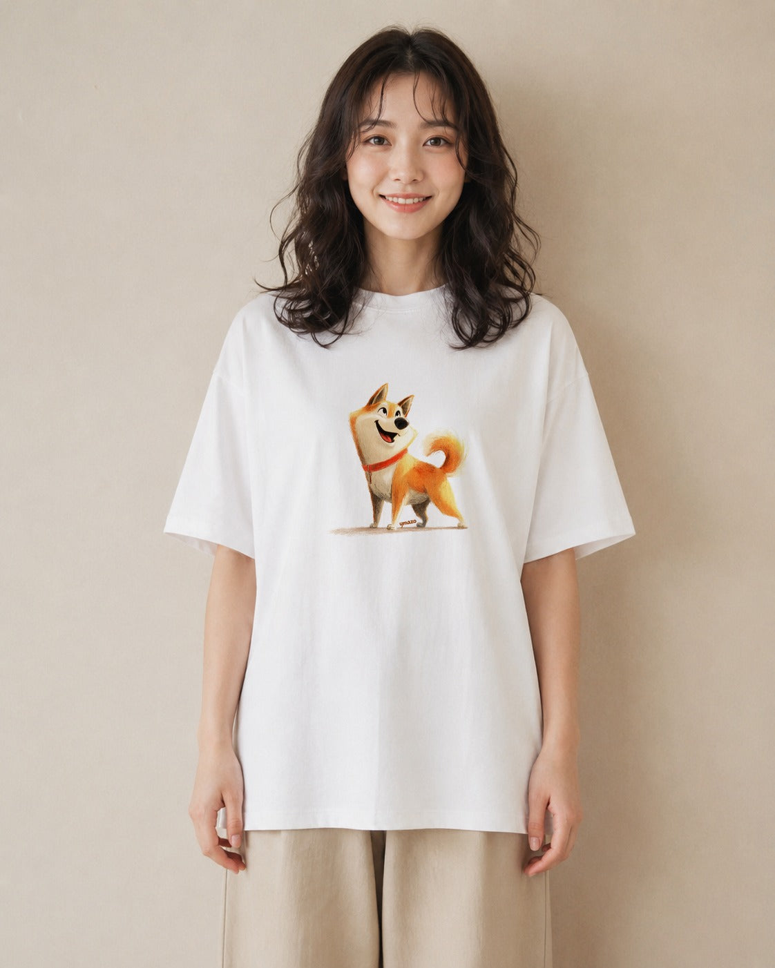 Tシャツ レディース 柴犬 しばいぬ 犬 いぬ イラスト 旅行コーデ 通勤 在宅 白T YMAZO