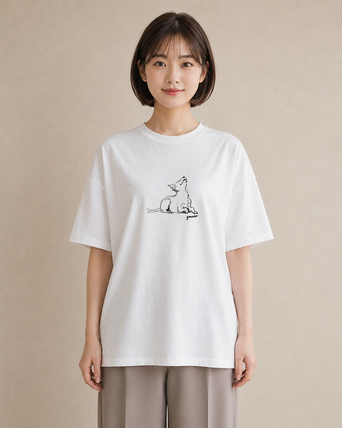 半袖Tシャツ レディース 犬 いぬ わんこ イラスト シック 買い物 夏コーデ 白T YMAZO