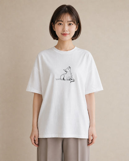 半袖Tシャツ レディース 犬 いぬ わんこ イラスト シック 買い物 夏コーデ 白T YMAZO