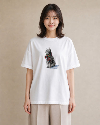プリントTシャツ レディース サバトラ 猫 ねこ イラスト ポップ 社会人 女性 白T YMAZO