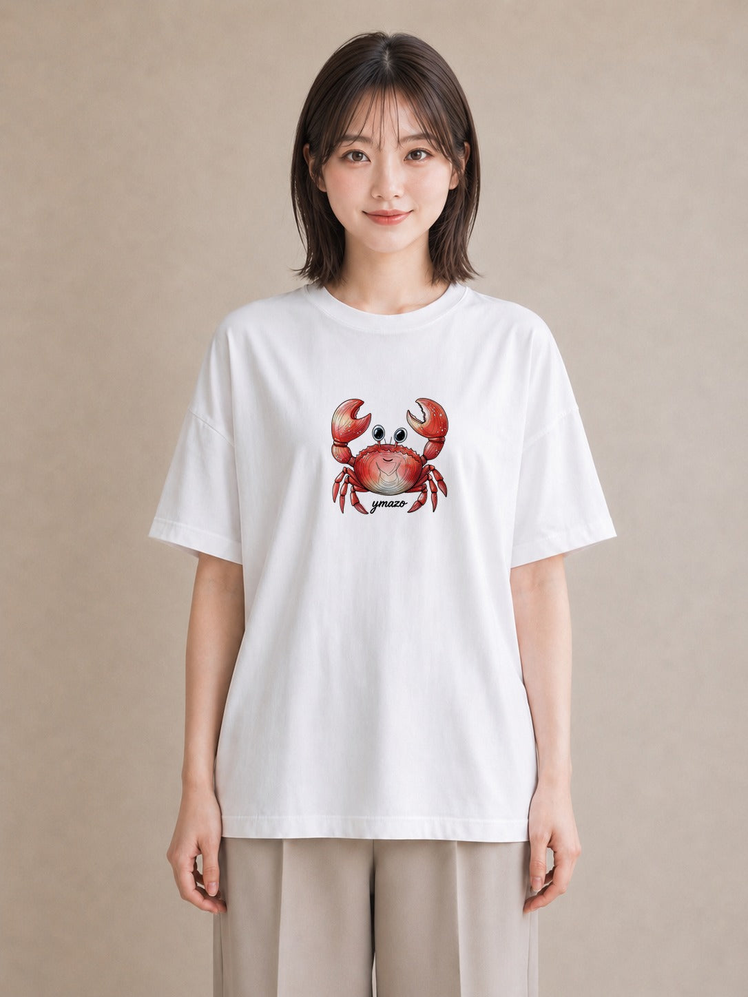 グラフィックTシャツ レディース エビ 海の生き物 海 イラスト シック 買い物 夏コーデ 白T YMAZO