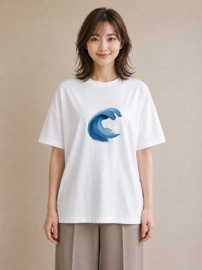 半袖Tシャツ レディース 波 星空 宇宙 イラスト 韓国風 週末コーデ 敬老の日 白T YMAZO