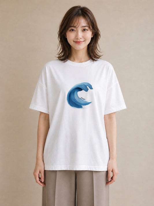 半袖Tシャツ レディース 波 星空 宇宙 イラスト 韓国風 週末コーデ 敬老の日 白T YMAZO