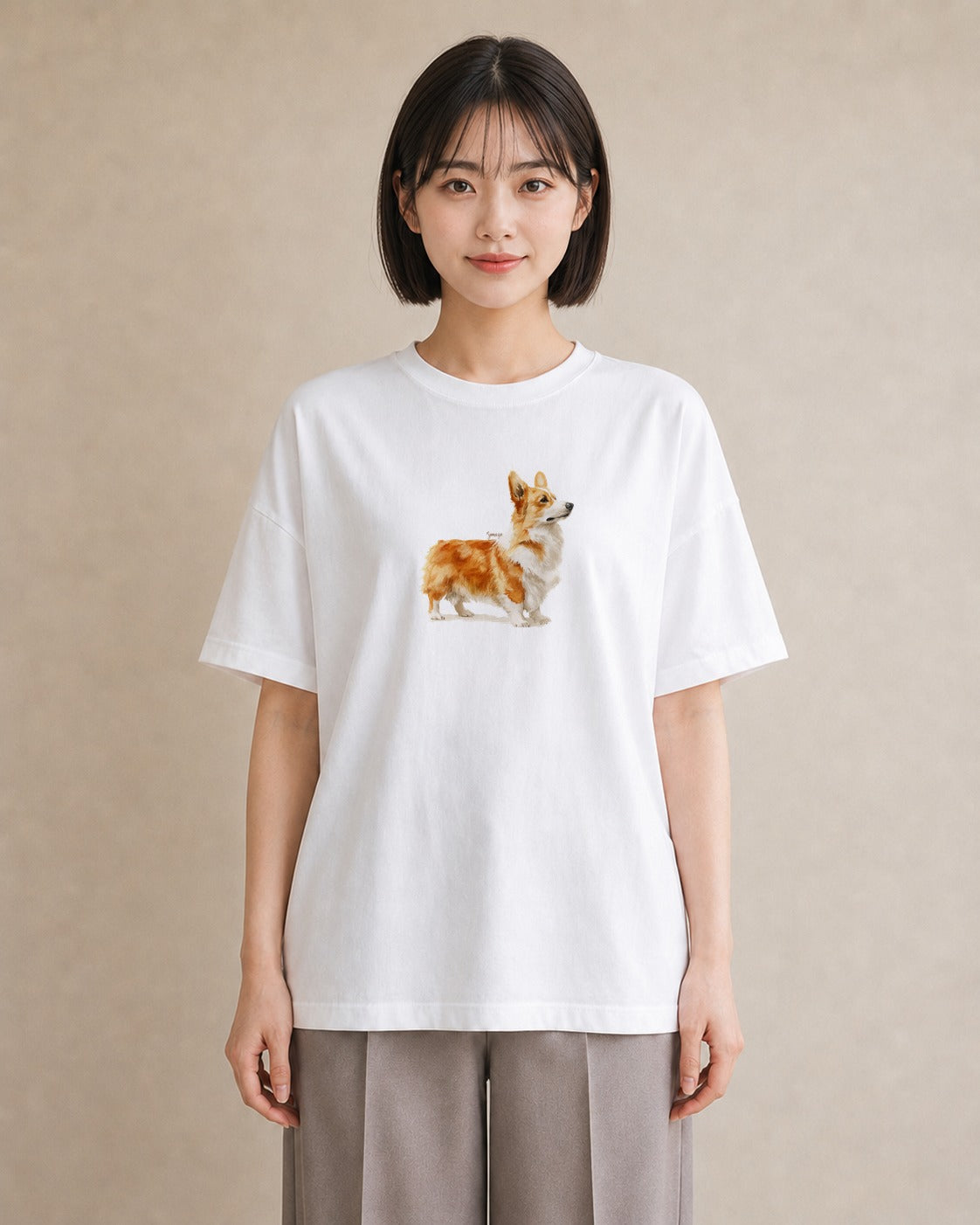 デザインTシャツ レディース ウェルシュコーギー コーギー 犬 いぬ イラスト カジュアル 秋コーデ おしゃれギフト 白T YMAZO