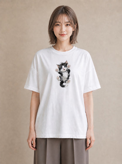 グラフィックTシャツ レディース 靴下猫 猫 ねこ イラスト カジュアル 20代 カジュアルコーデ 白T YMAZO