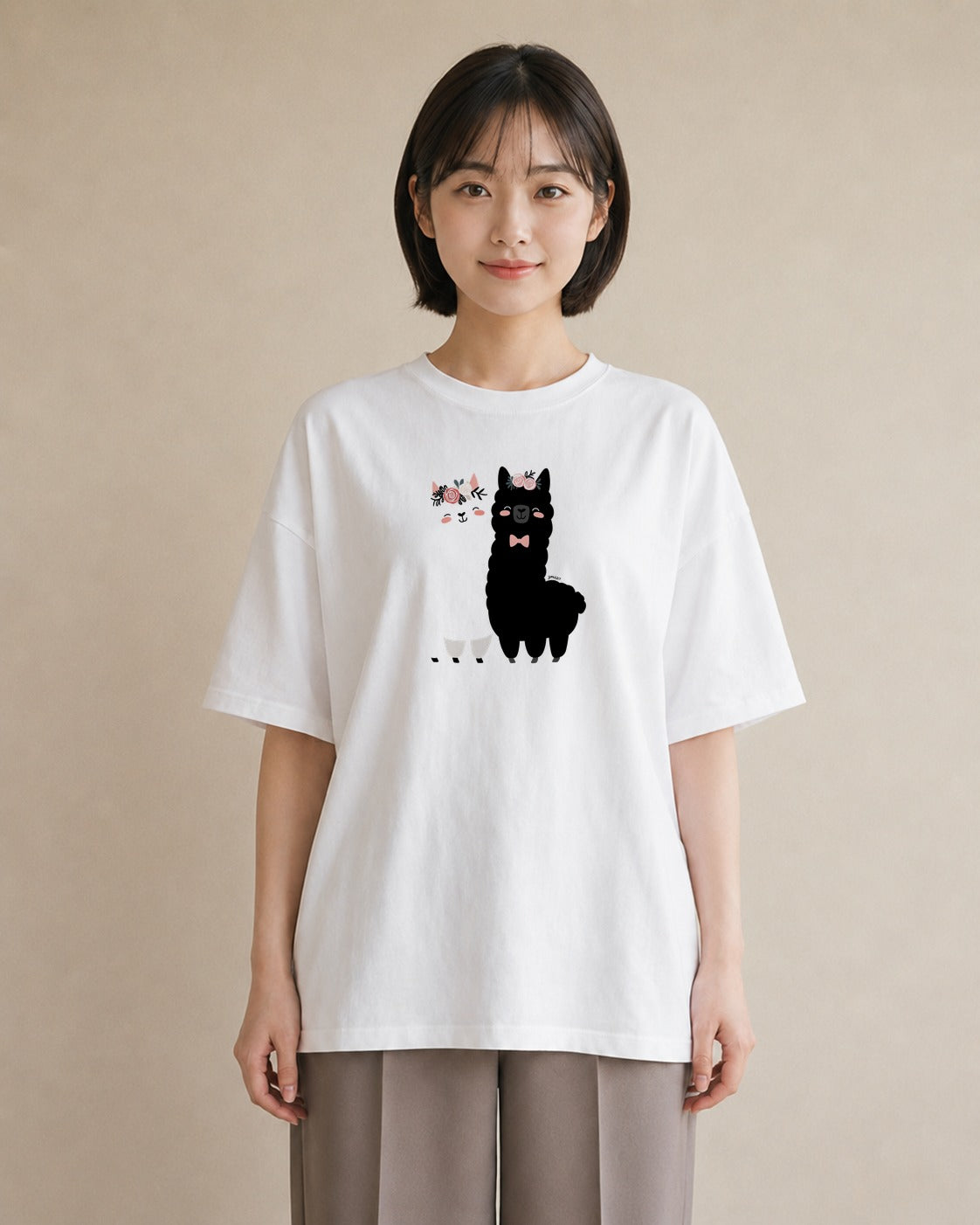 半袖Tシャツ レディース アルパカ 動物 アニマル イラスト 旅行コーデ ビーチ デイリーウェア 白T YMAZO