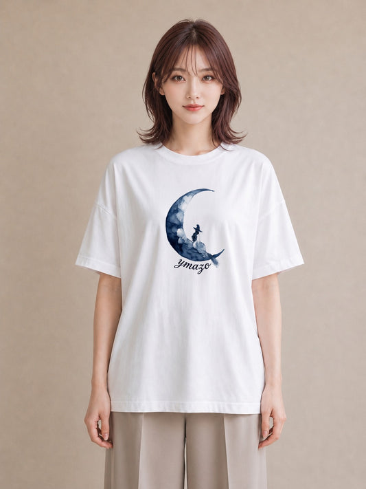 グラフィックTシャツ レディース 月 星空 宇宙 イラスト ユニーク 普段着 週末コーデ 白T YMAZO