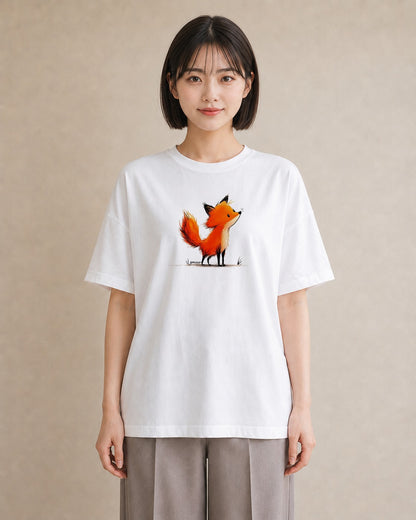 Tシャツ レディース きつね 動物 アニマル イラスト ポップ 旅行用 海 白T YMAZO