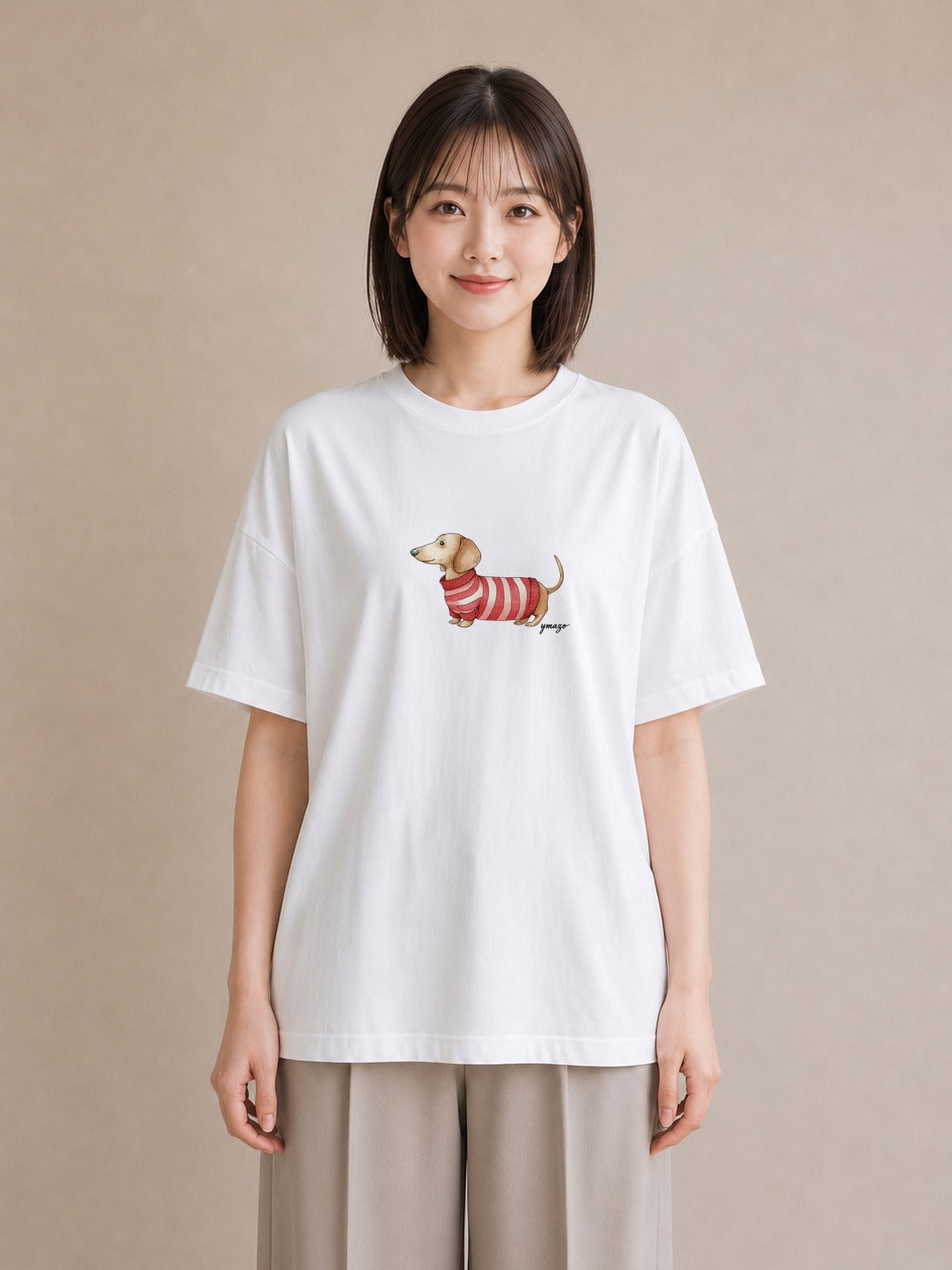 Tシャツ レディース ミニチュアダックスフンド 犬 いぬ イラスト ミニマル 姉妹 送別ギフト 白T YMAZO