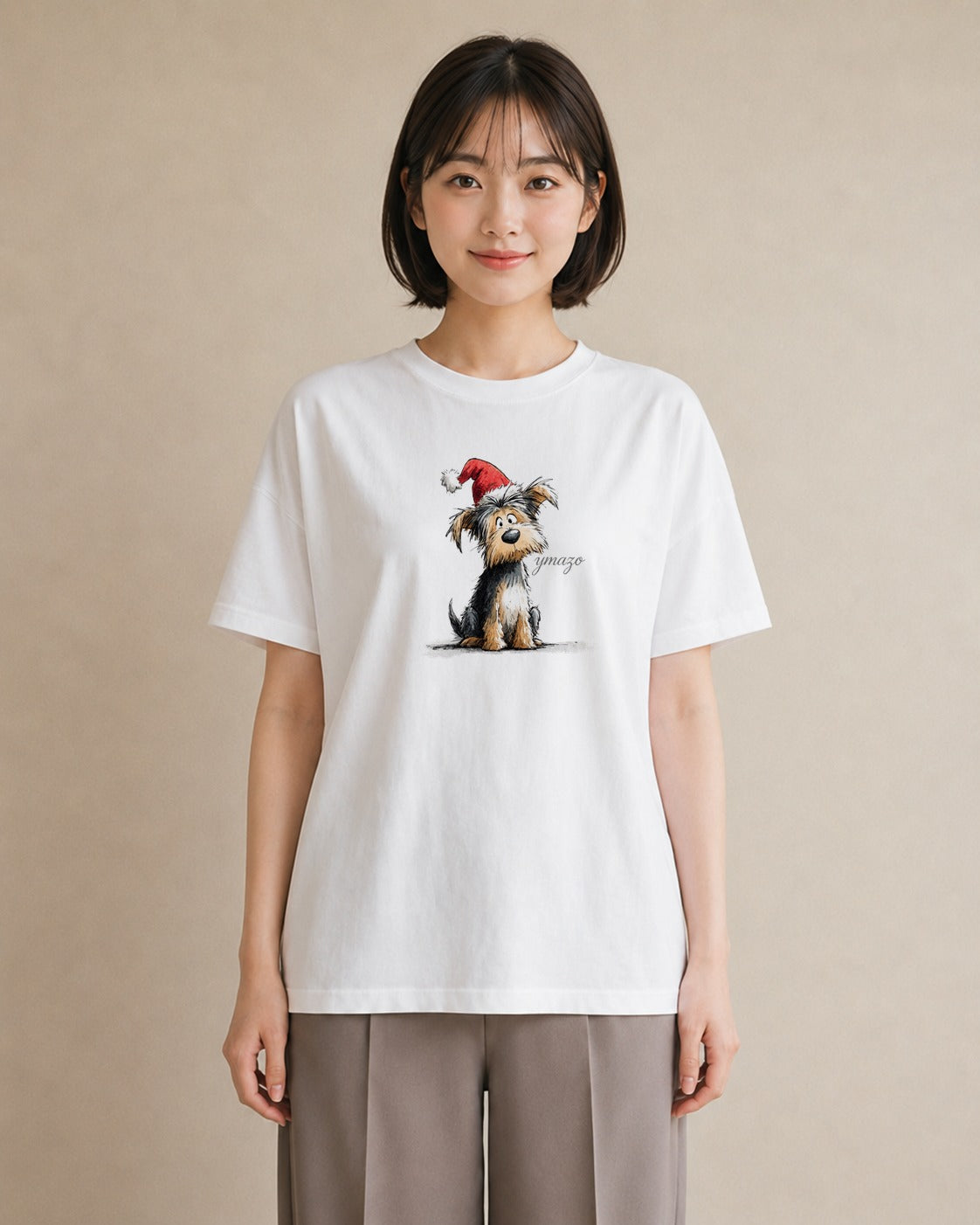 Tシャツ レディース ヨークシャーテリア 犬 いぬ イラスト ラフカジュアル ミセス 春コーデ 白T YMAZO