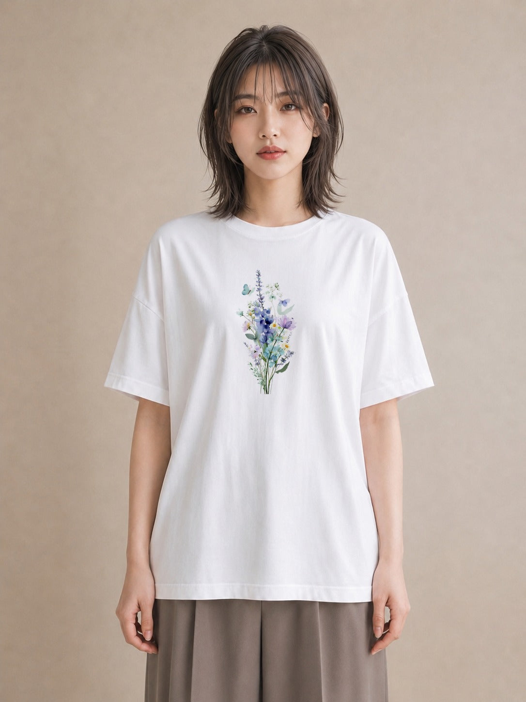 プリントTシャツ レディース ポスト 野の花 レトロ ナチュラル アンティーク イラスト ユニーク 女性向けギフト 散歩 白T YMAZO