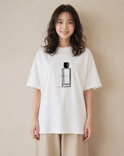 プリントTシャツ レディース 香水 香水瓶 パフューム イラスト 北欧風 海 カフェ巡り 白T YMAZO