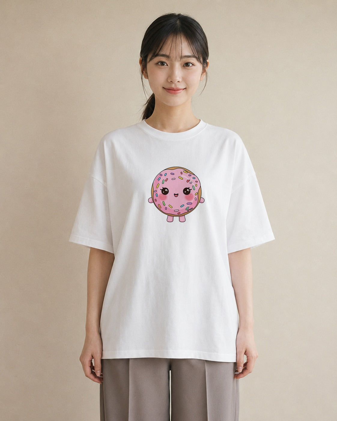 グラフィックTシャツ レディース ドーナツ 食べ物 フード イラスト 淡色 20代 カジュアルコーデ 白T YMAZO