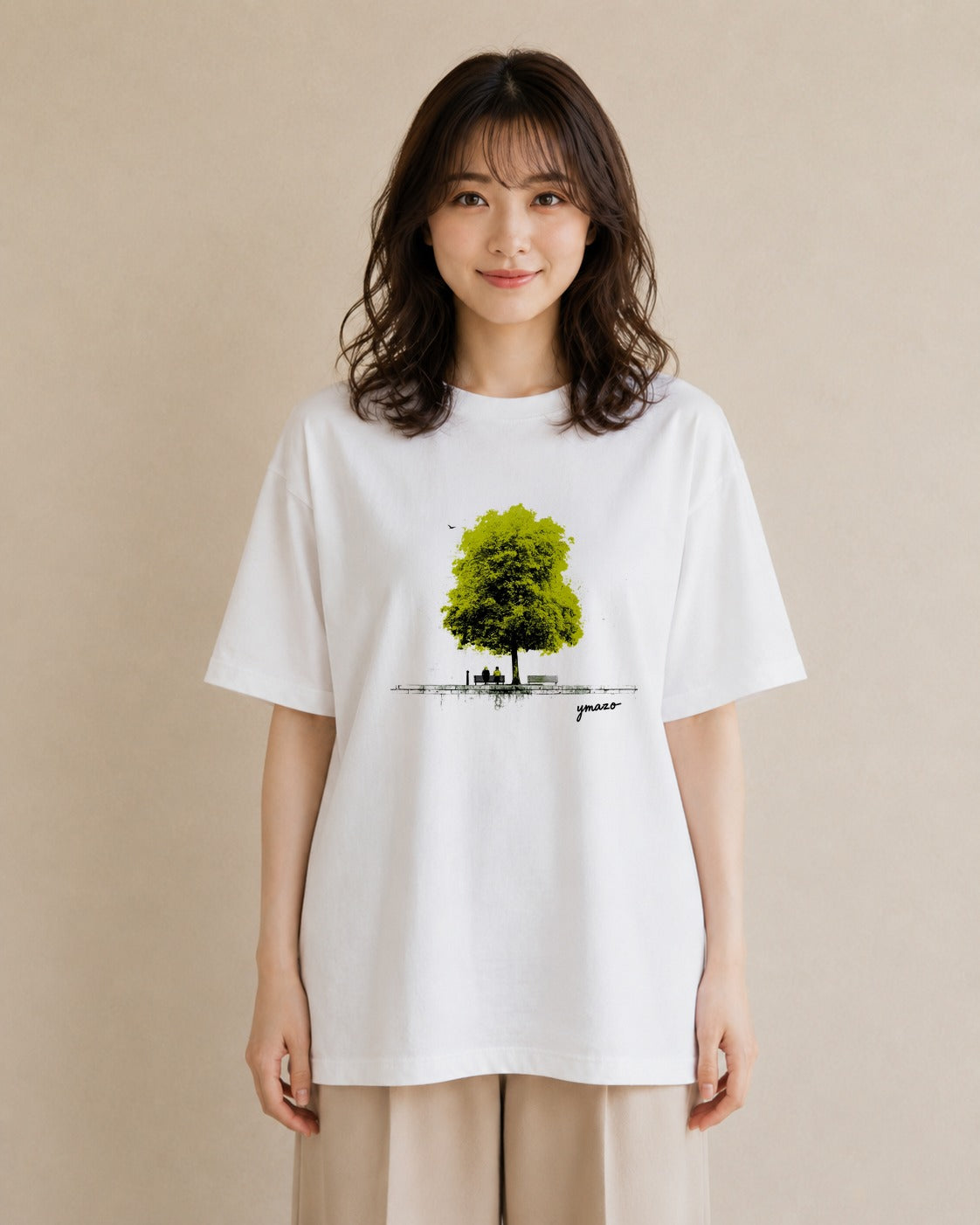 Tシャツ レディース 雨上がりのベンチ ベンチ ナチュラル アンティーク イラスト 旅行コーデ 女性 旅行用 白T YMAZO