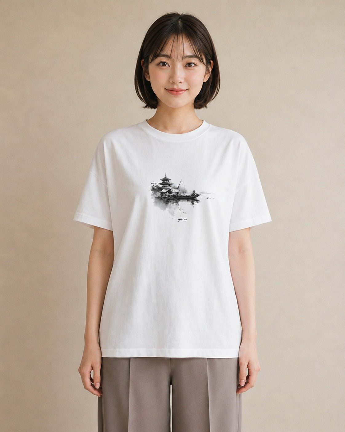 プリントTシャツ レディース 紙の船 水辺 ナチュラル アンティーク イラスト こなれ感 敬老の日 ホワイトデー 白T YMAZO