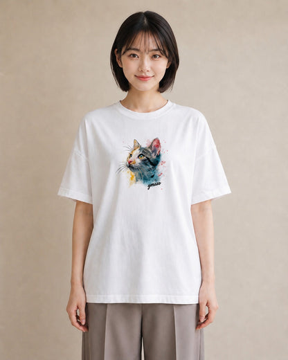 デザインTシャツ レディース アメリカンショートヘア 猫 ねこ イラスト ミセス 春コーデ 白T YMAZO