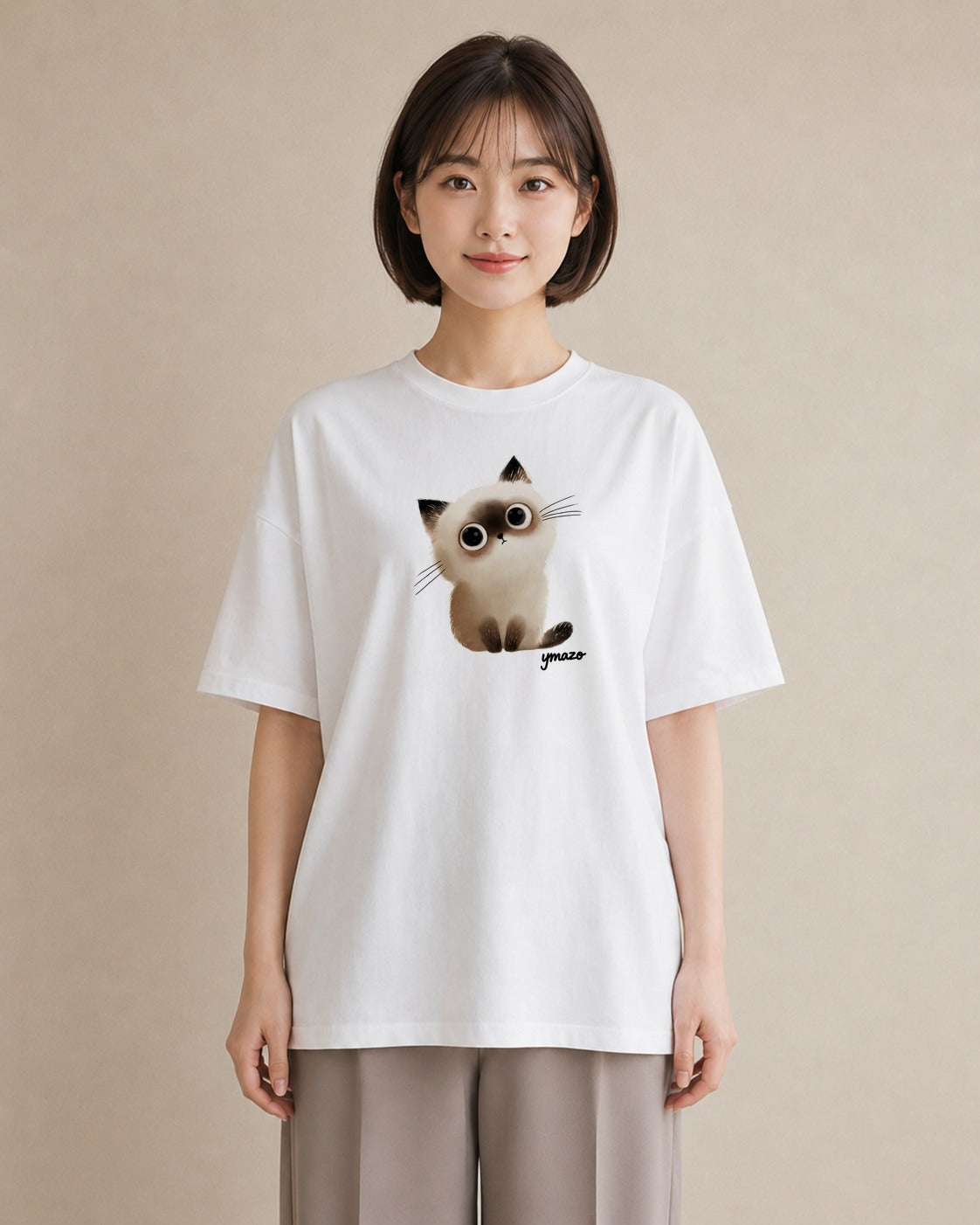 プリントTシャツ レディース 白猫 猫 ねこ イラスト お洒落 女性向けギフト 散歩 白T YMAZO