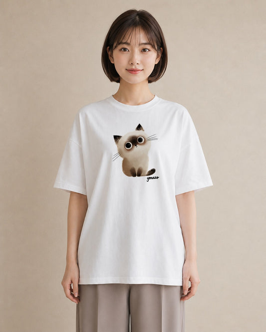 プリントTシャツ レディース 白猫 猫 ねこ イラスト お洒落 女性向けギフト 散歩 白T YMAZO