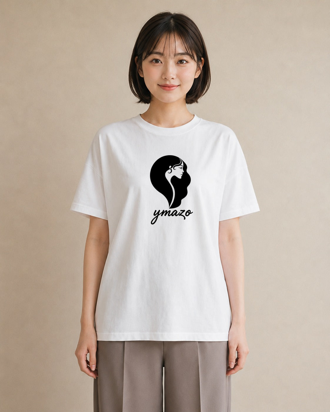Tシャツ レディース 手鏡 アンティーク レトロ ナチュラル イラスト ニュアンス 通勤 在宅 白T YMAZO