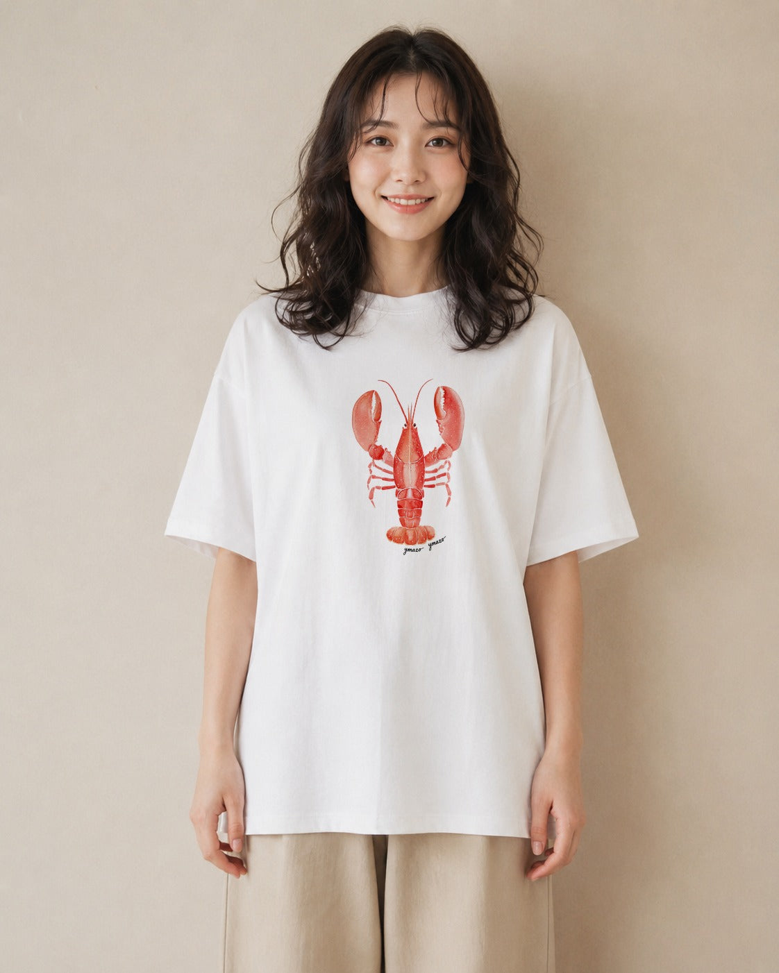 半袖Tシャツ レディース カニ 海の生き物 海 イラスト シック お出かけ 普段着 白T YMAZO