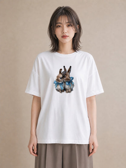 プリントTシャツ レディース ネザーランドドワーフ ペット 動物 イラスト 可愛い 通勤 在宅 白T YMAZO