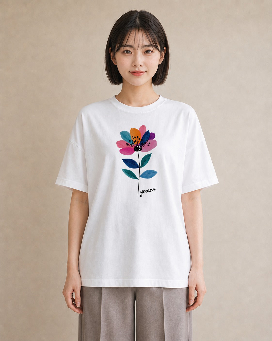 プリントTシャツ レディース 花 花柄 イラスト 韓国風 女子会 お揃い 白T