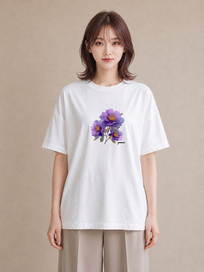 デザインTシャツ レディース コスモス 秋桜 花 花柄 イラスト 旅行コーデ お揃い 親子 白T