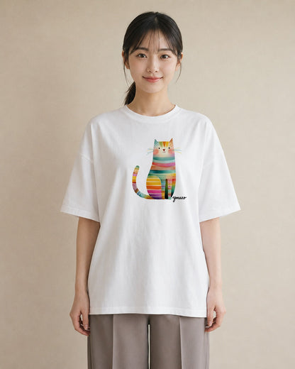 グラフィックTシャツ レディース ニャンコ 猫 ねこ イラスト 水彩風 女性 旅行用 白T YMAZO