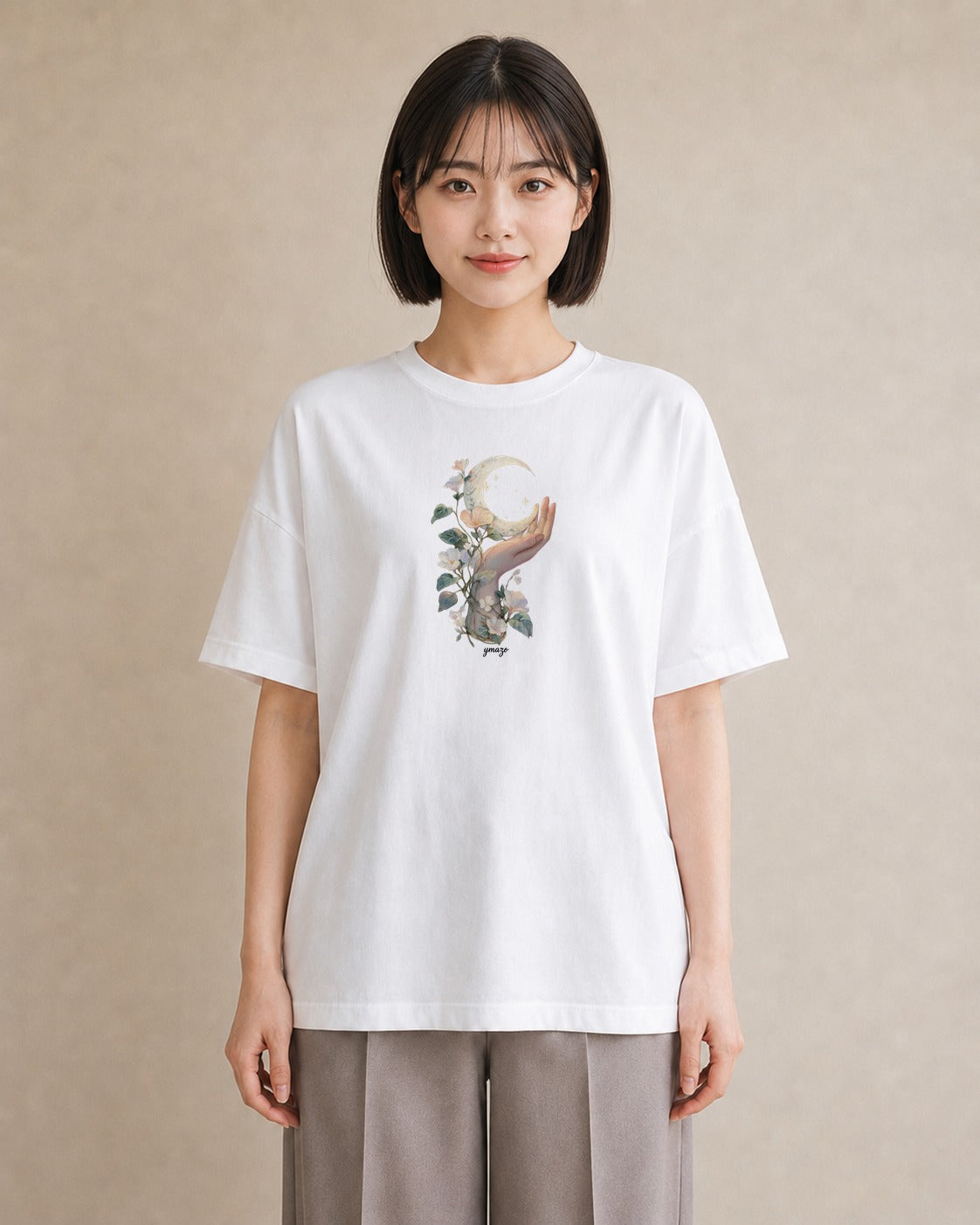 半袖Tシャツ レディース 三日月 星空 宇宙 イラスト 北欧風 女性向けギフト 散歩 白T YMAZO