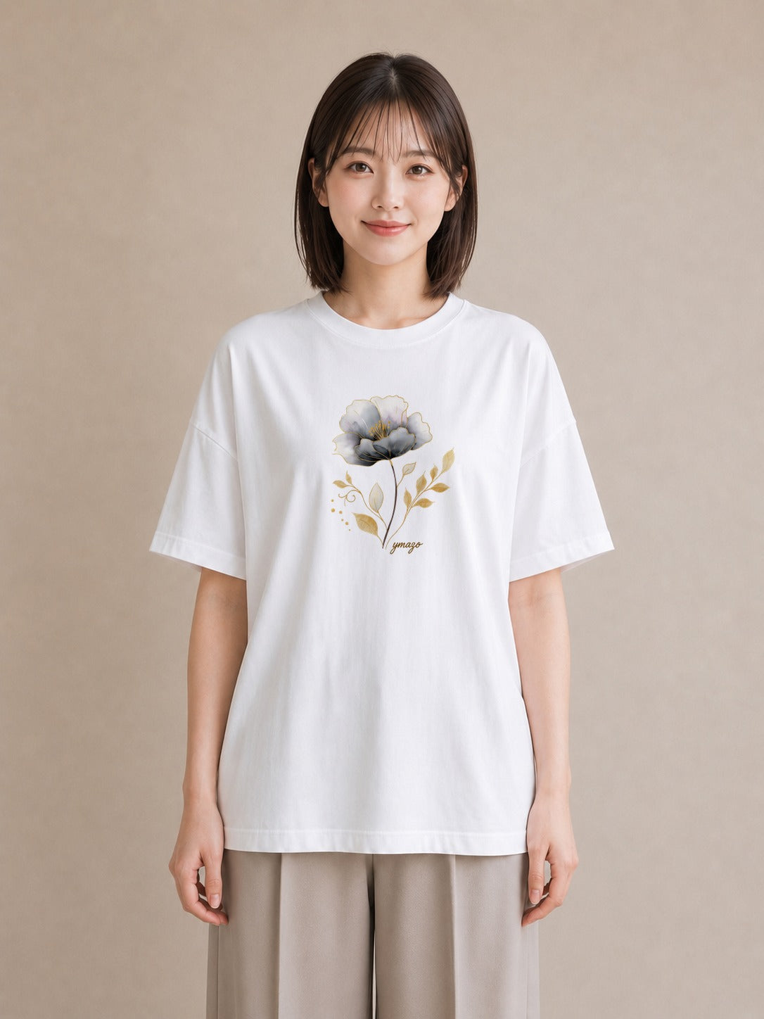 プリントTシャツ レディース 蓮 花 花柄 イラスト シック ラフ レイヤード 白T