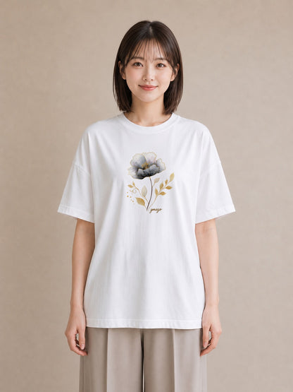 プリントTシャツ レディース 蓮 花 花柄 イラスト シック ラフ レイヤード 白T