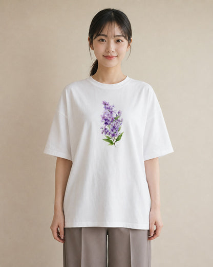 デザインTシャツ レディース スミレ 花 花柄 イラスト シック カジュアルコーデ 買い物 白T