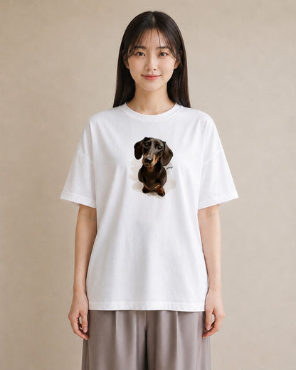 グラフィックTシャツ レディース ミニチュアダックスフンド 犬 いぬ イラスト ヴィンテージ風 親子 20代 白T YMAZO