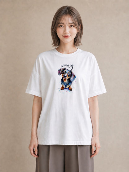 グラフィックTシャツ レディース ミニチュアダックスフンド 犬 いぬ イラスト ラフカジュアル レイヤード 友達ギフト 白T YMAZO