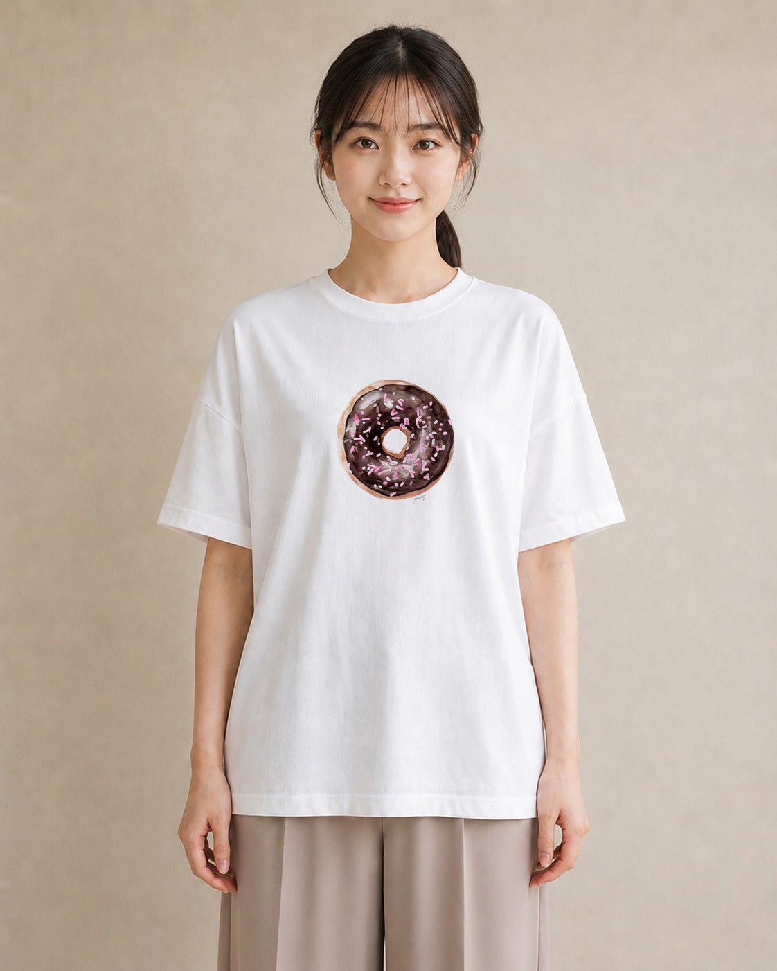 デザインTシャツ レディース チョコ 食べ物 フード イラスト カフェコーデ ママ カフェ服 白T YMAZO