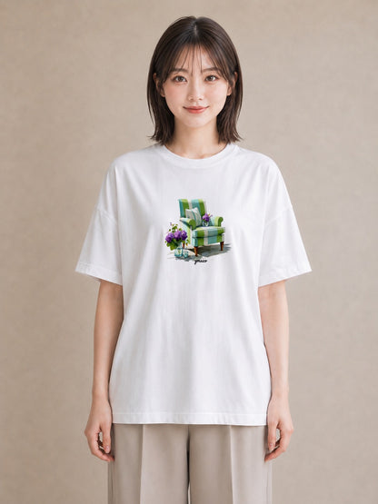 デザインTシャツ レディース 窓辺の椅子 窓辺 椅子 ナチュラル アンティーク イラスト 北欧風 散歩 お出かけ 白T YMAZO