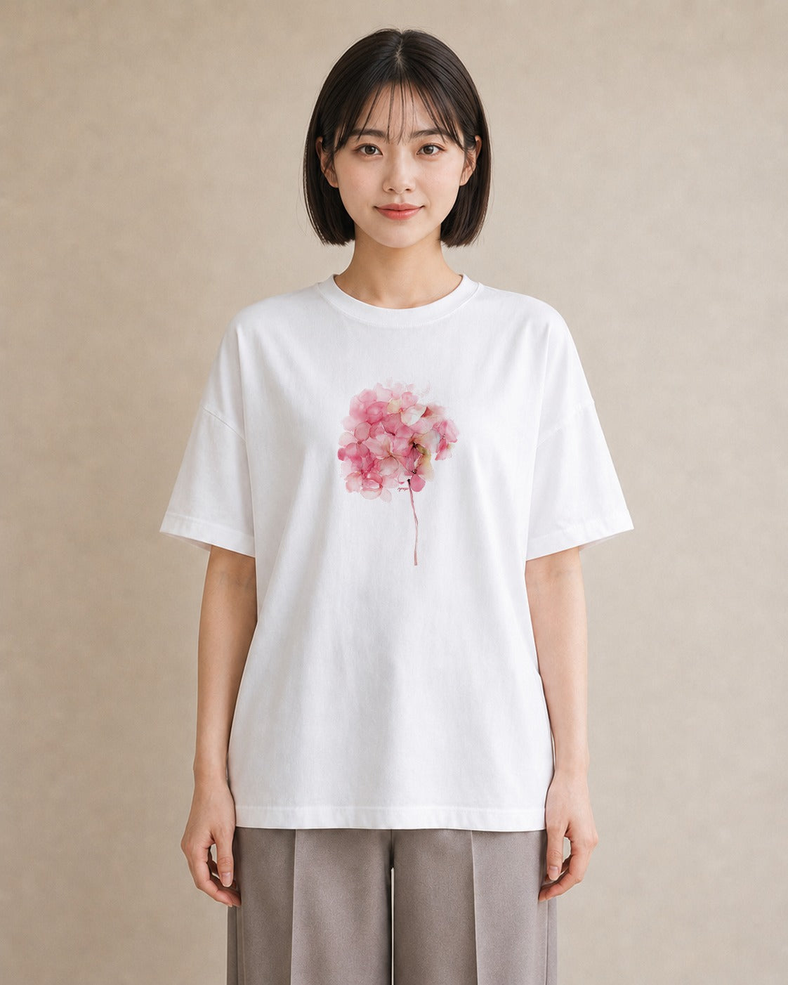 半袖Tシャツ レディース あじさい 紫陽花 アジサイ 花 花柄 イラスト 抜け感 誕生日プレゼント 綿100 白T