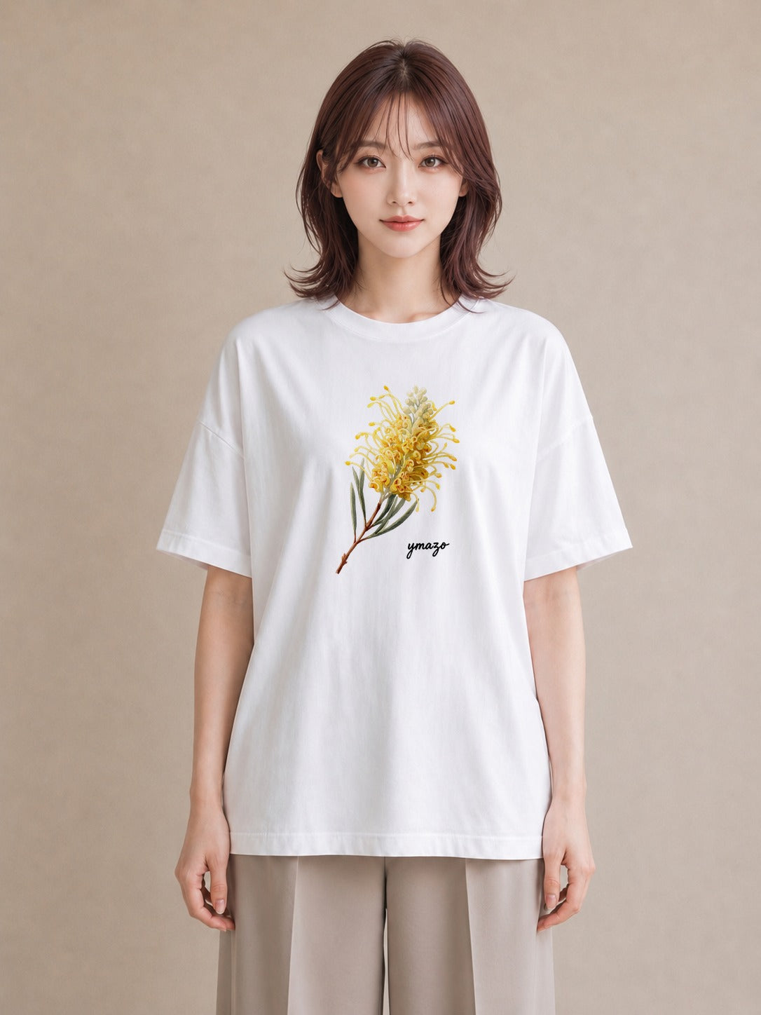デザインTシャツ レディース ミモザ 花 花柄 イラスト デート 帰省 白T YMAZO