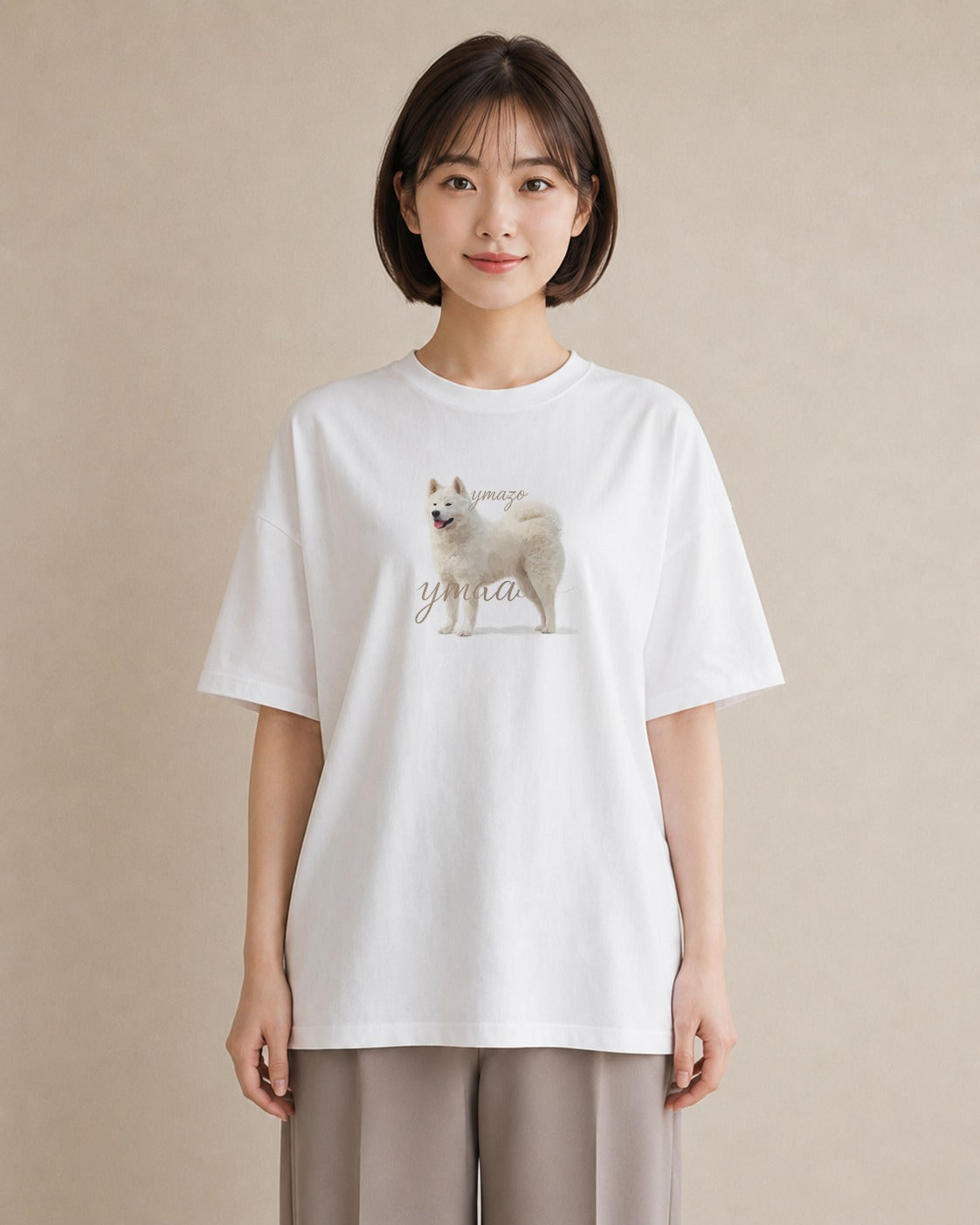 Tシャツ レディース サモエド 犬 いぬ イラスト ボタニカル ママ カフェ服 白T YMAZO