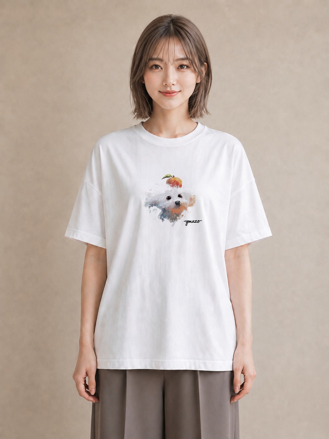 半袖Tシャツ レディース わんこ 犬 いぬ イラスト お洒落 デイリーウェア 休日 白T YMAZO