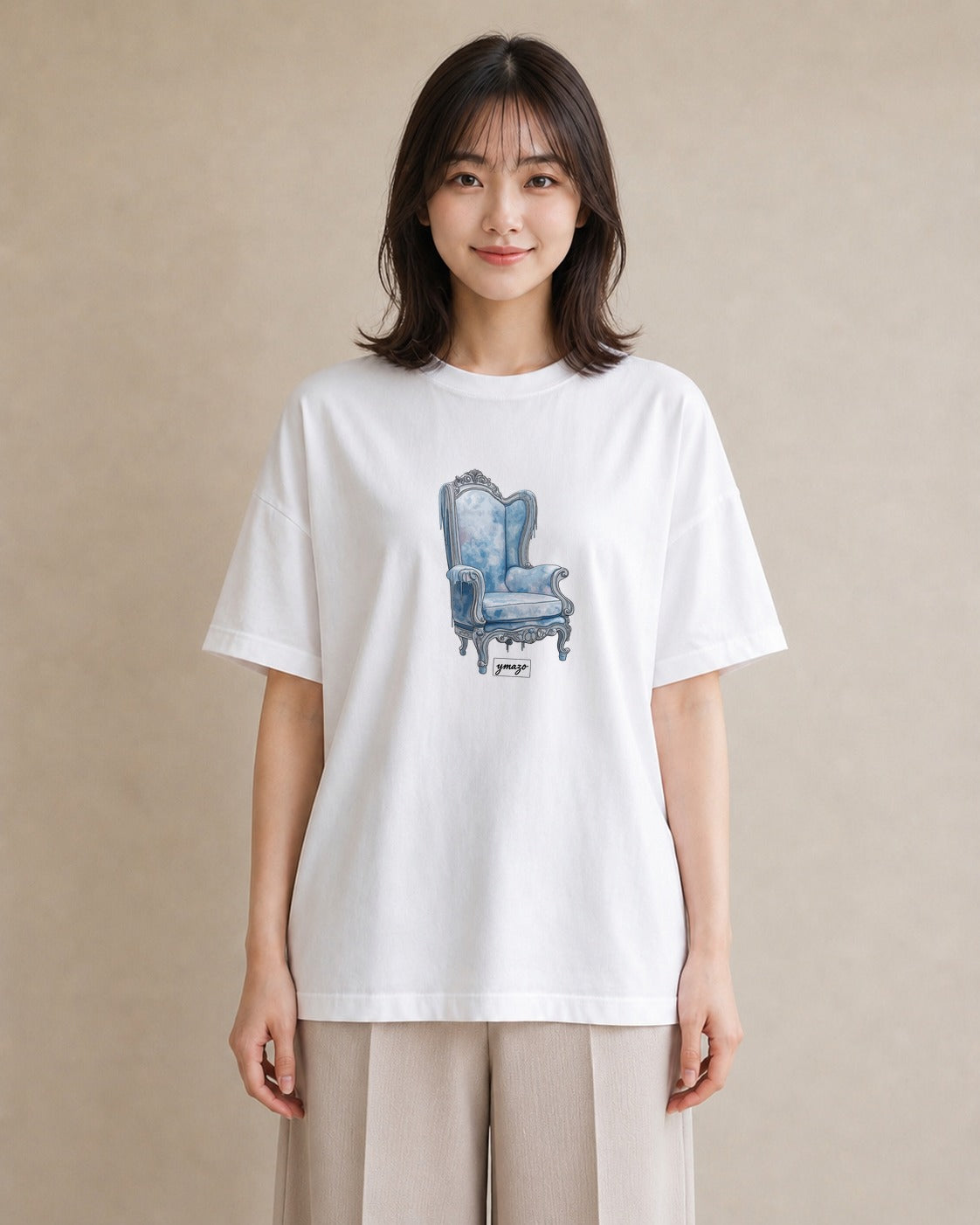 Tシャツ レディース 窓辺の椅子 窓辺 椅子 ナチュラル アンティーク イラスト 水彩風 おしゃれギフト 社会人 白T YMAZO