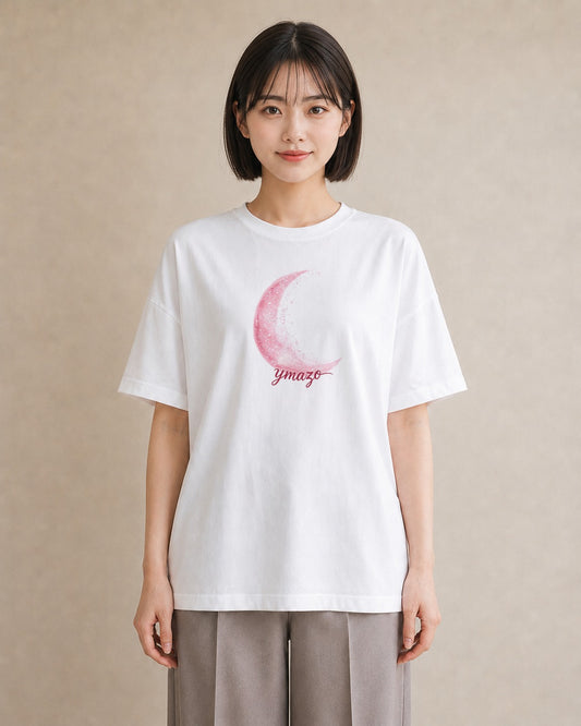 半袖Tシャツ レディース 三日月 星空 宇宙 イラスト ミニマル 送別ギフト 通勤 白T YMAZO