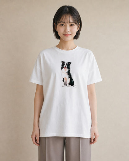 プリントTシャツ レディース ボーダーコリー 犬 いぬ イラスト シンプル 女性向けギフト 散歩 白T YMAZO