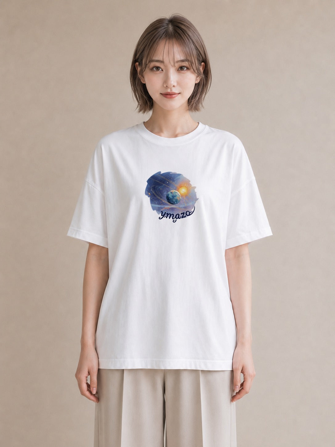 デザインTシャツ レディース 宇宙 星空 イラスト レトロ 秋コーデ おしゃれギフト 白T YMAZO