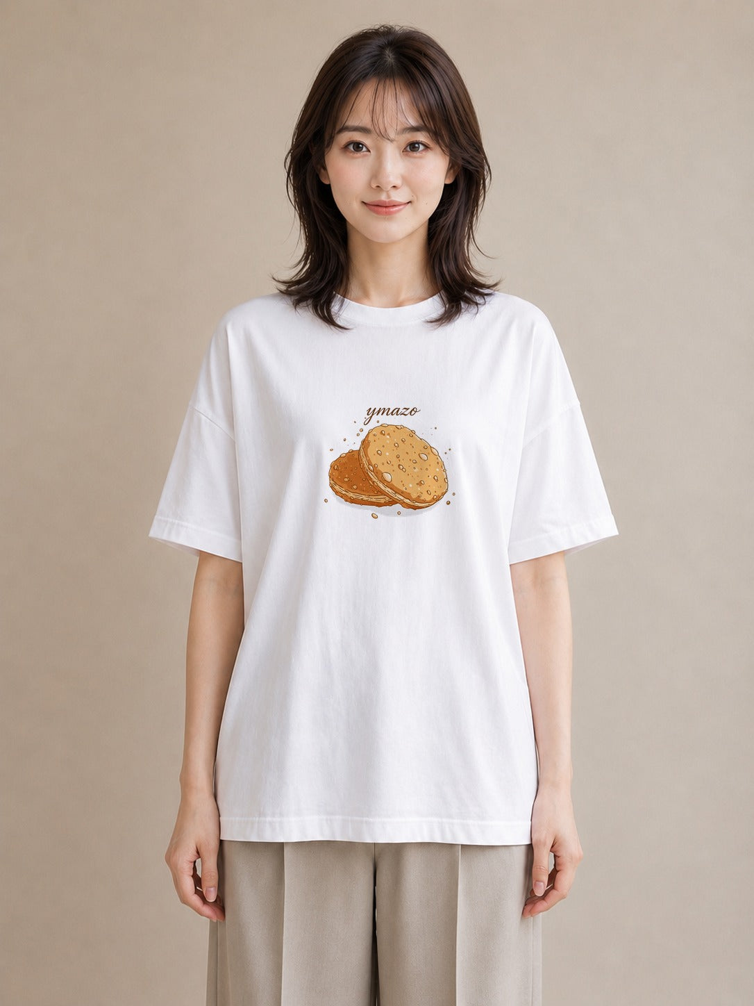 半袖Tシャツ レディース パン 食べ物 フード イラスト ポップ 敬老の日 ホワイトデー 白T YMAZO